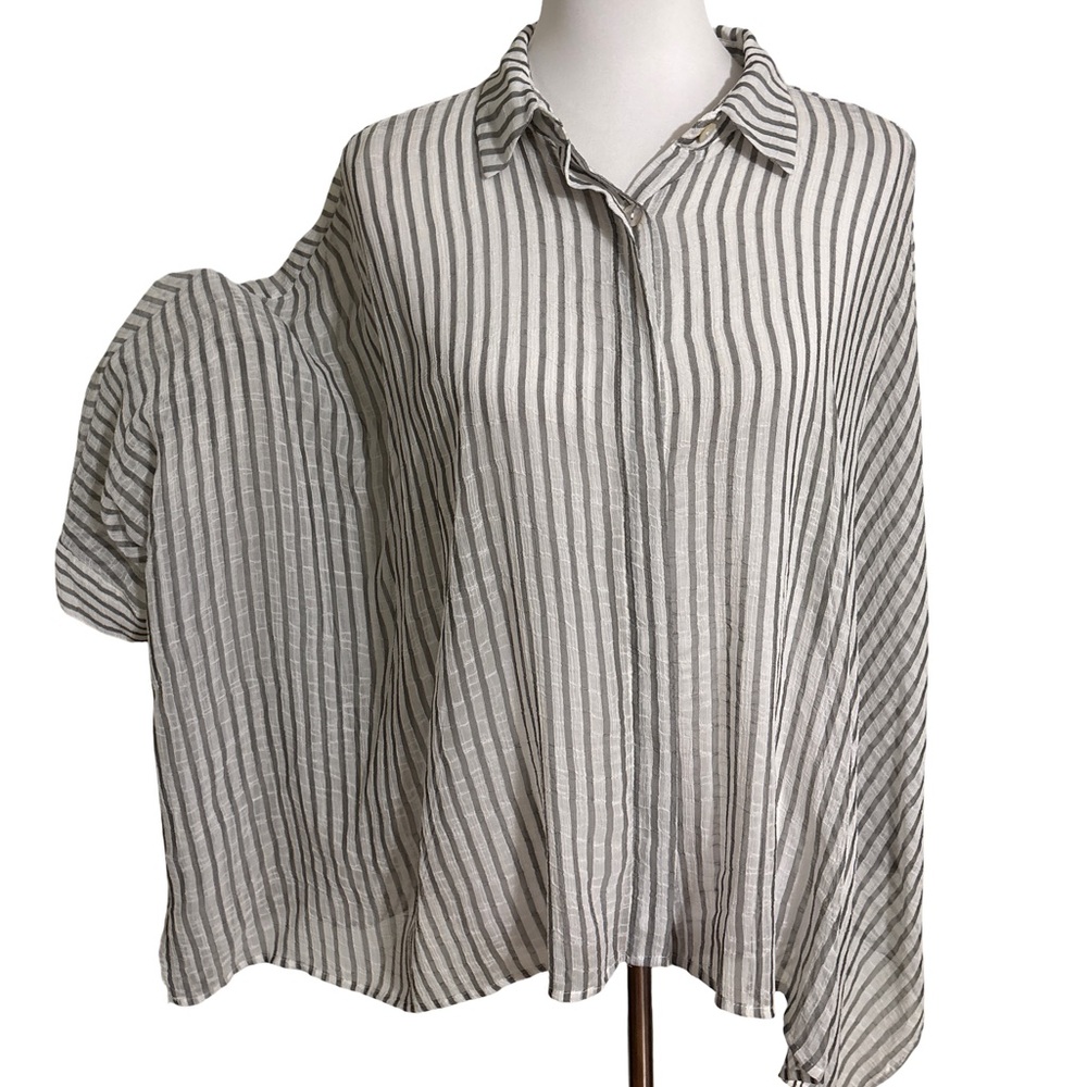 Chico's Marla Wynne Black and White Striped Oversized Blouse